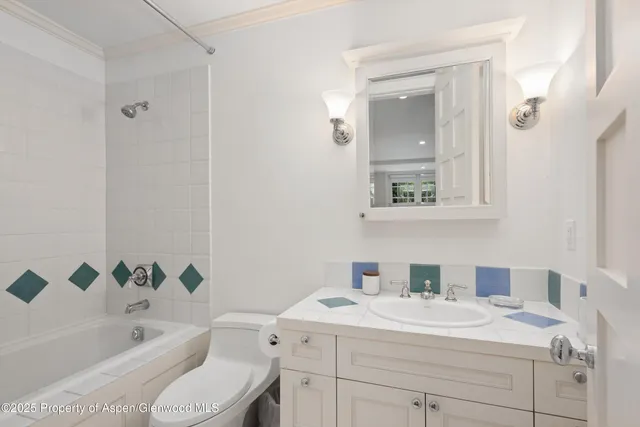 a bathroom with a sink a toilet and bathtub
