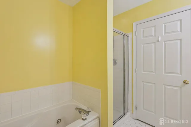 a bathroom with a bathtub