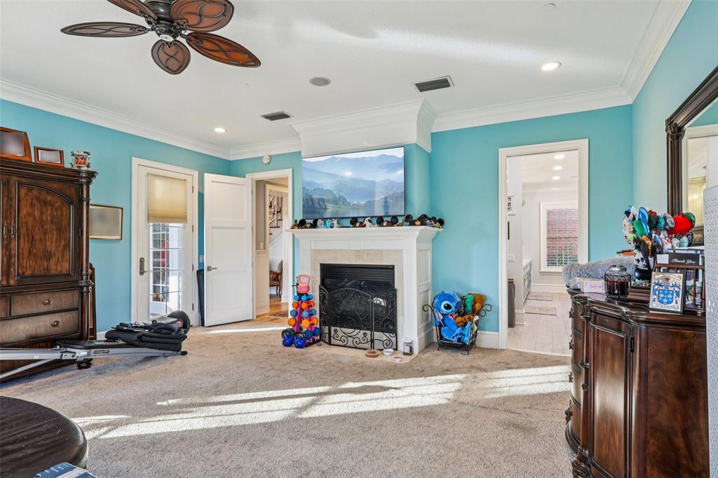 310 Acadia Lane Celebration, FL 34747 - Photo 27 of 52 a living room with furniture a fireplace and a flat screen tv