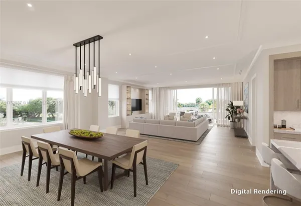 a dining room with furniture and wooden floor
