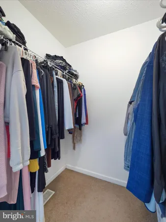 a view of walk in closet with clothes