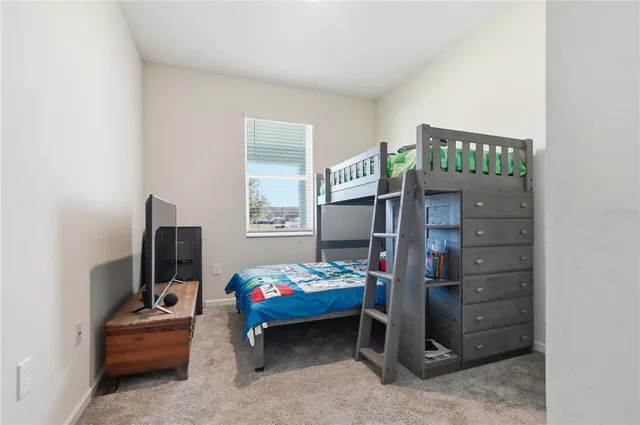 a bedroom with a bed and a tv