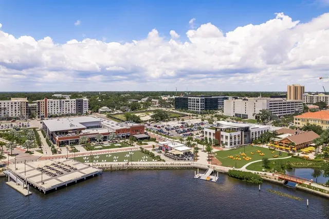 a view of a lake with houses
