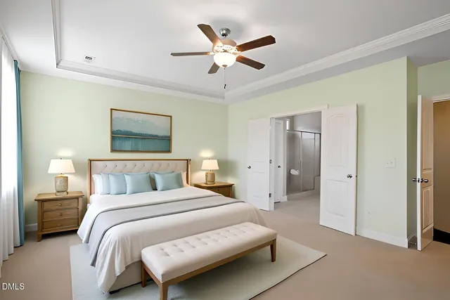 a bedroom with a bed and a couch