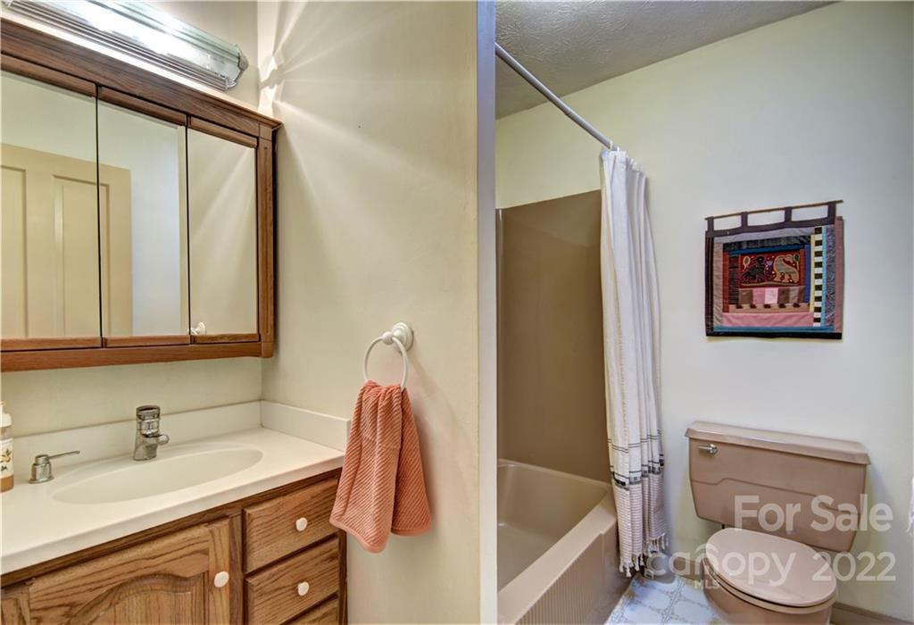 11 Echo Lake Drive Fairview, NC 28730 - Photo 35 of 48 a bathroom with a granite countertop sink toilet and shower