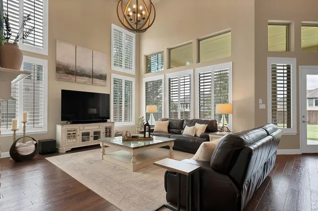 a living room with furniture wooden floor and a flat screen tv