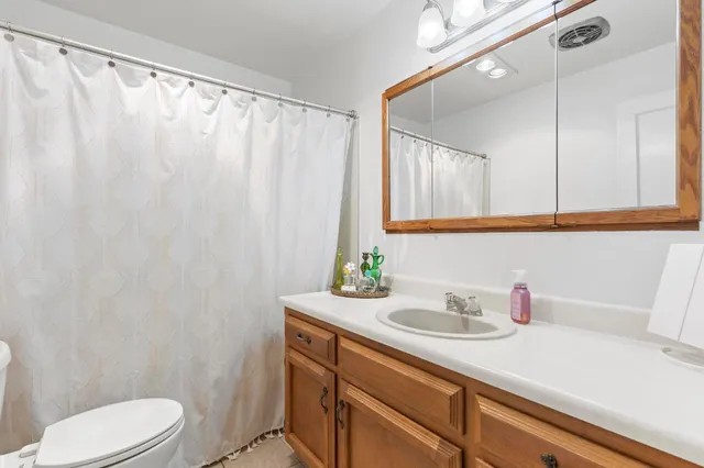 a bathroom with a sink a toilet and a mirror