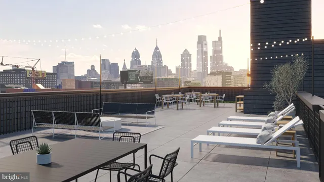 a view of a terrace with seating area