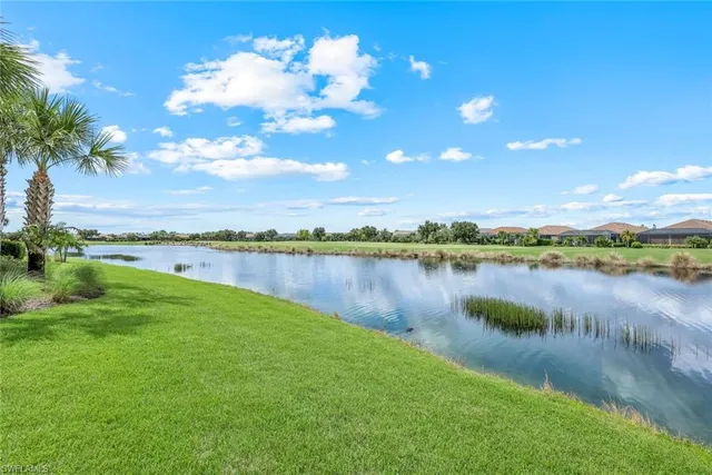a view of a lake from a yard