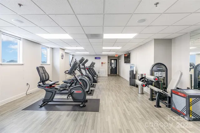 a view of a room with gym equipment
