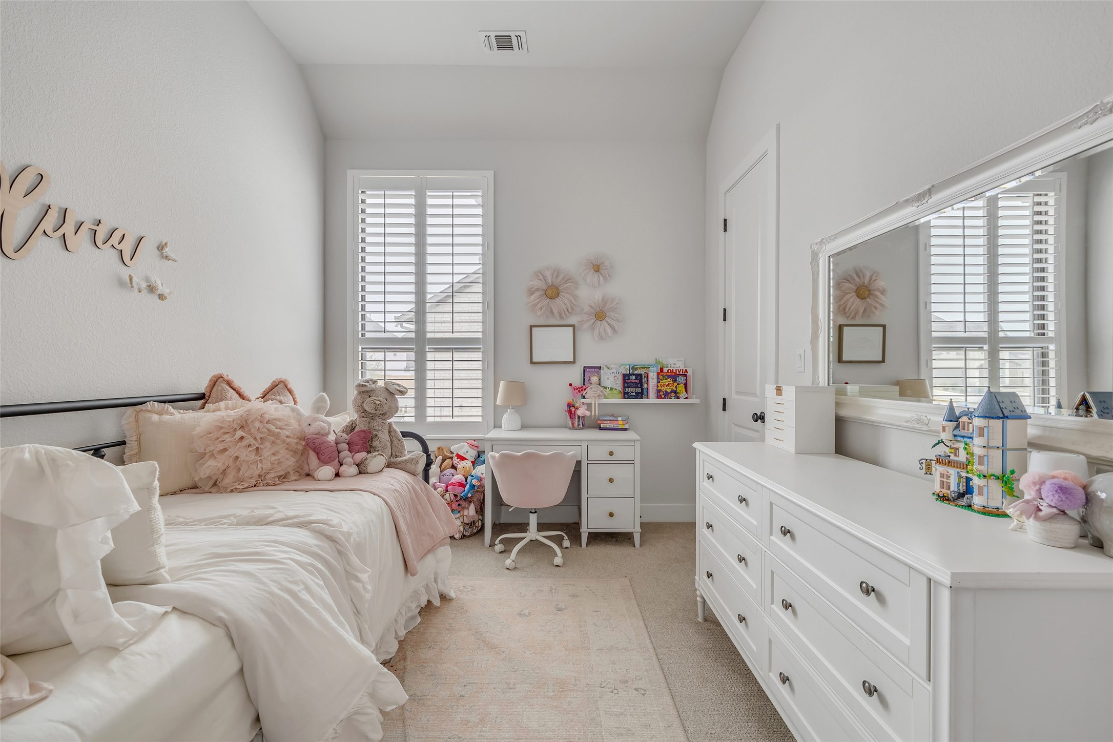 1901 Sir Nathaniel Lane Leander, TX 78641 - Photo 28 of 40 Bedroom with light carpet, lofted ceiling, and an office area