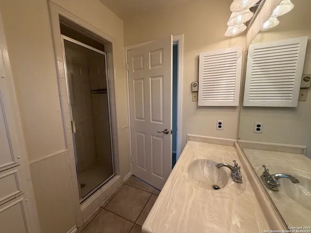 a bathroom with a sink and a shower