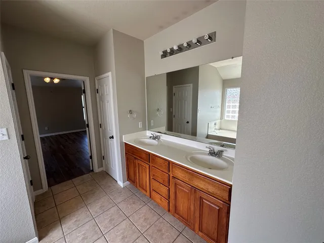 a bathroom with a sink a mirror and a shower