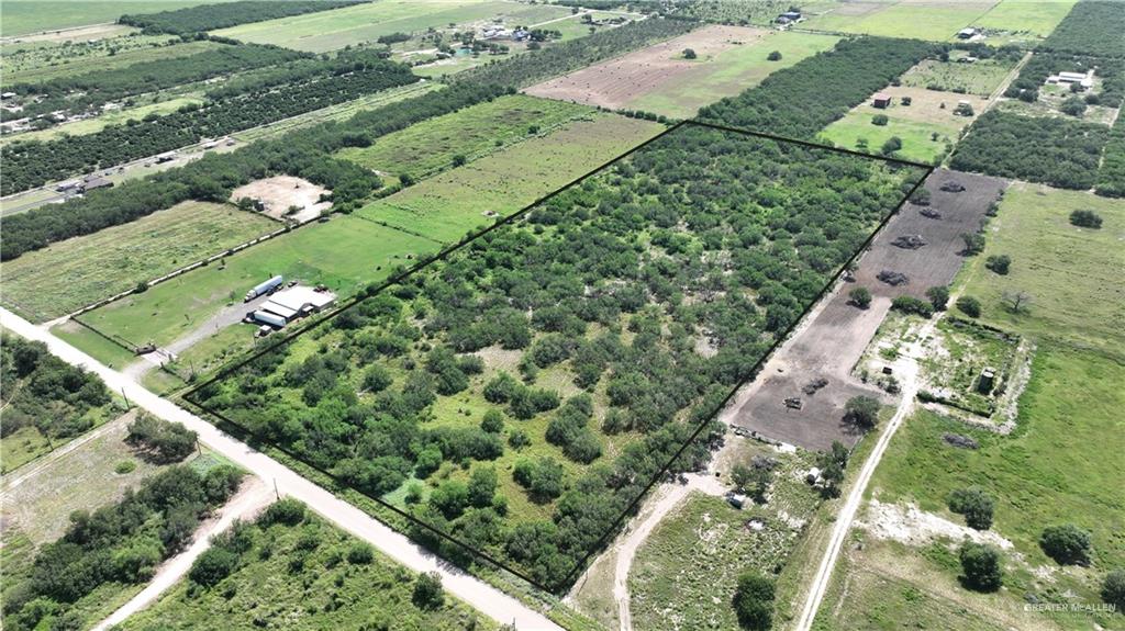 0 North Texan Road Edinburg, TX 78541 - Photo 3 of 4 Aerial view of property and surrounding area featuring rural landscape and property boundaries highlighted