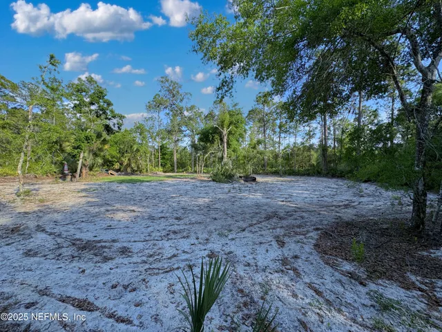 a view of outdoor space with trees all around