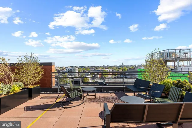 a view of a terrace with furniture and a potted plant