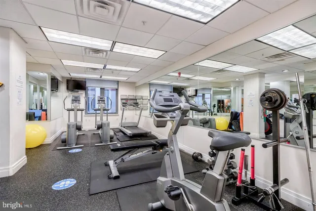 a view of a room with gym equipment