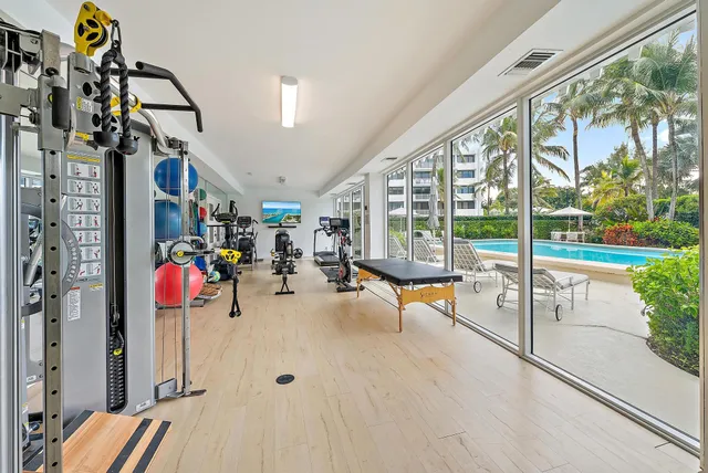 a view of a room with gym equipment