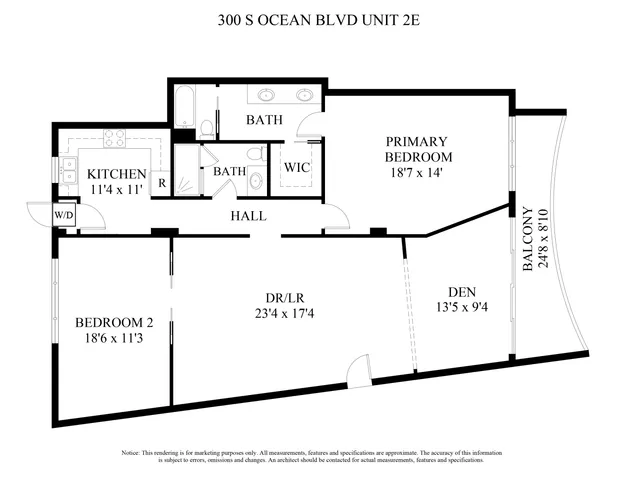 $2,495,000 | 300 South Ocean Boulevard, Unit 2E, Palm Beach, FL 33480