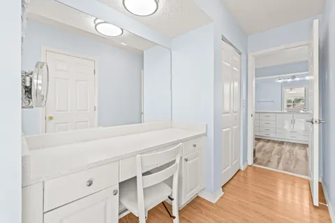 a view of a room with racks on the wall