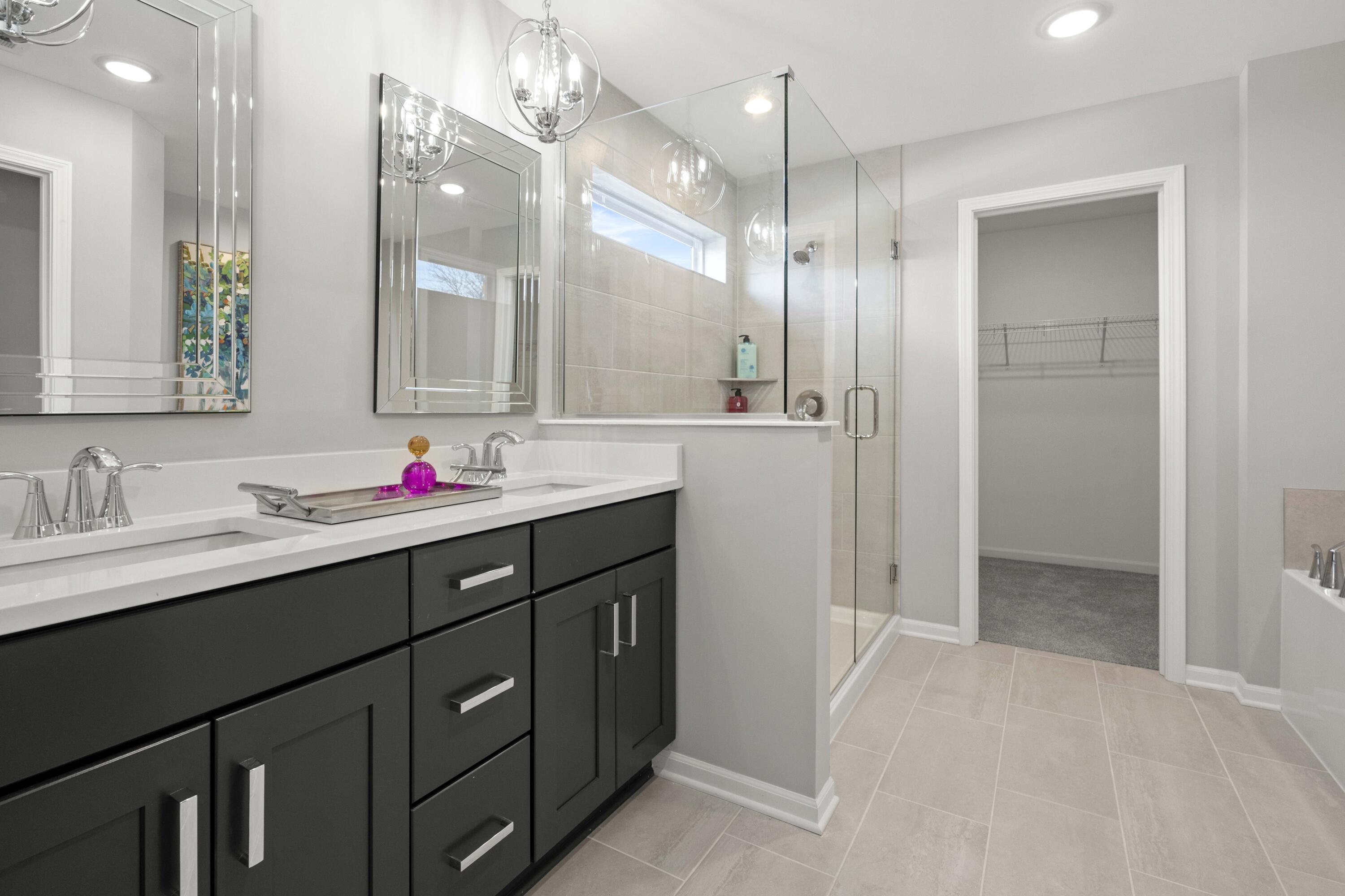 6846 East 104th Avenue Crown Point, IN 46307 - Photo 16 of 17 a bathroom with a shower sink vanity and mirror