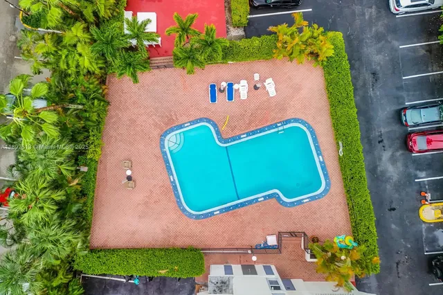 a view of a garden with a tree in the background