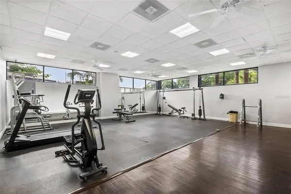 a view of a room with gym equipment