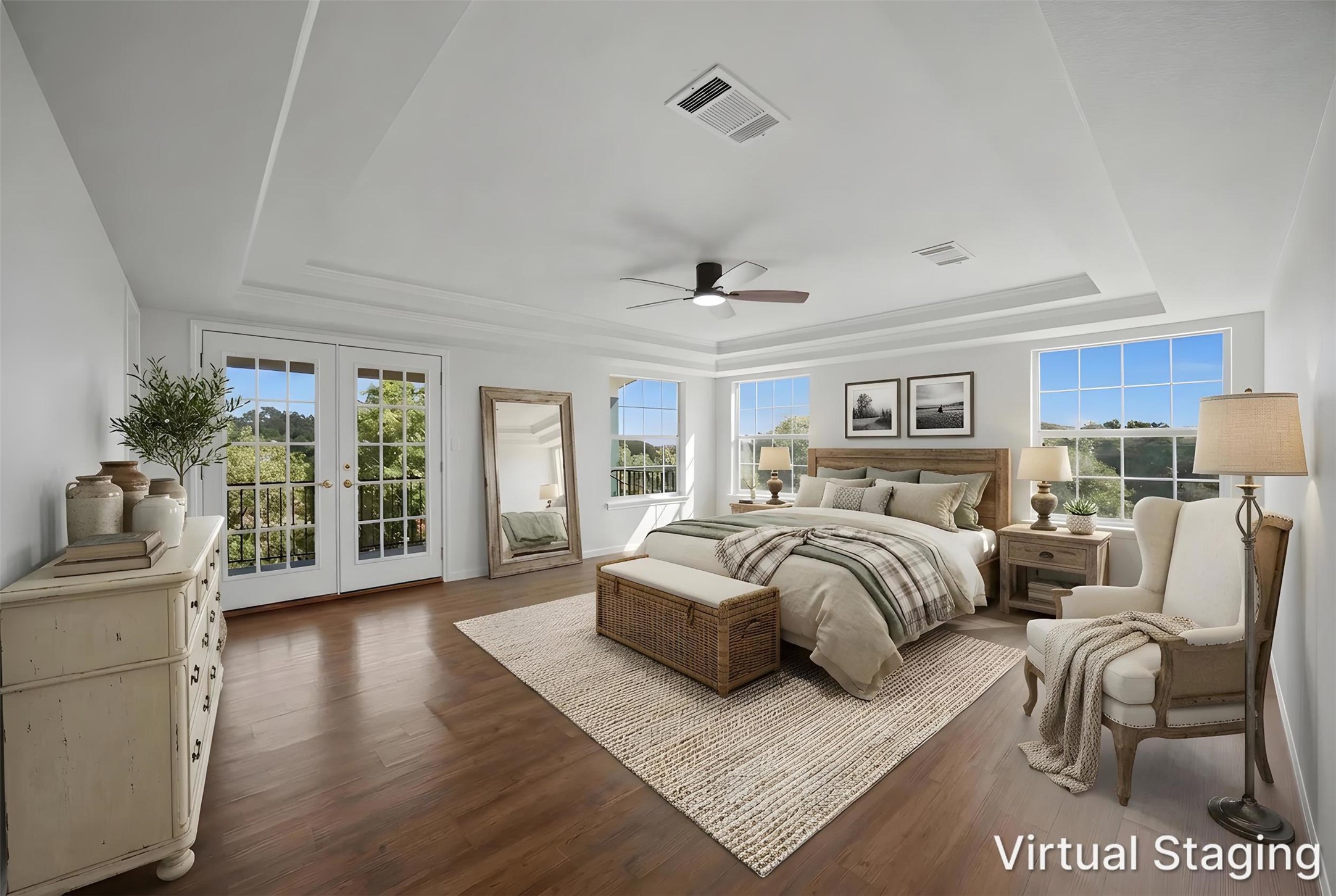 720 Spring Creek Road Florence, TX 76527 - Photo 16 of 40 Spacious primary bedroom with panoramic views and French doors to private covered balcony.