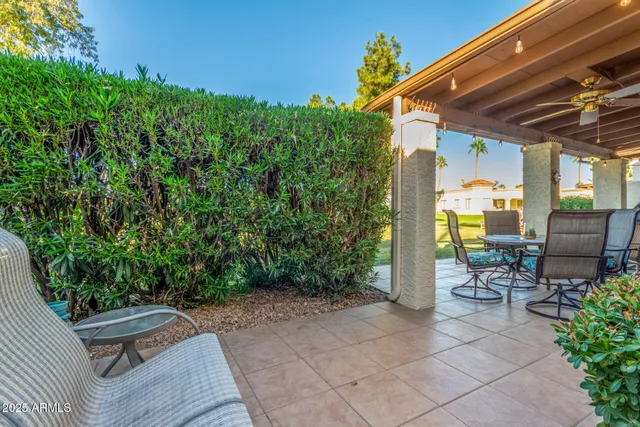 a view of a terrace with sky view