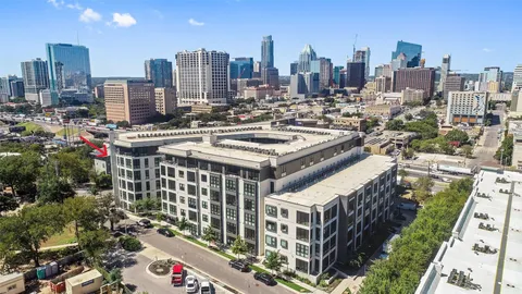 a city view with tall buildings