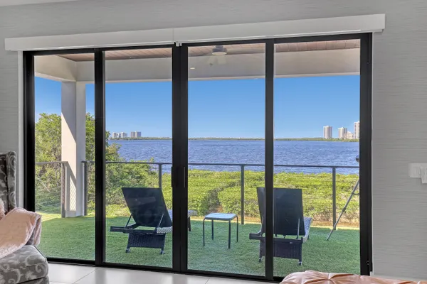 a view of a chairs in a patio