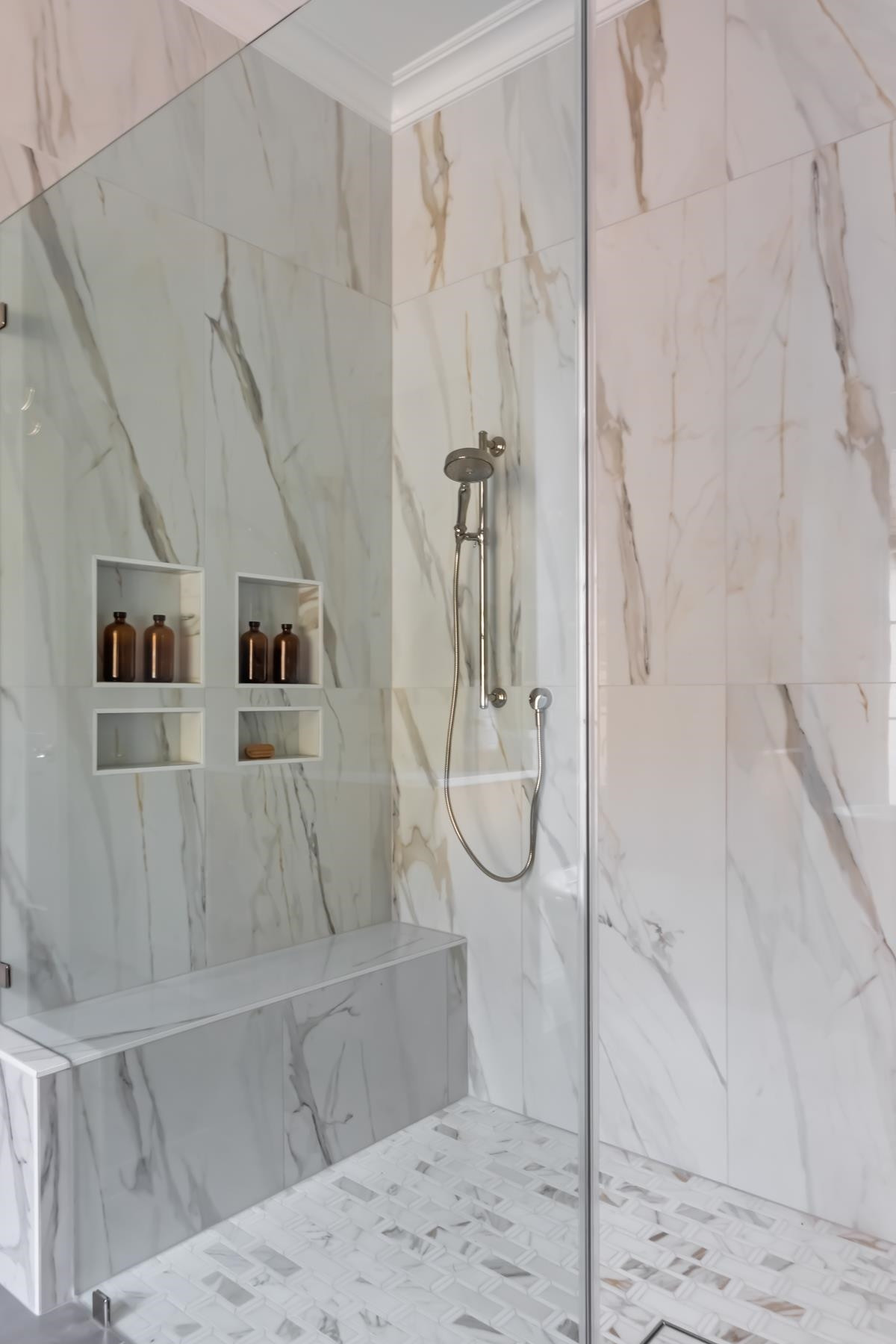 727 Lake Boone Trail Raleigh, NC 27607 - Photo 44 of 100 a bathroom with a granite countertop sink a mirror and shower