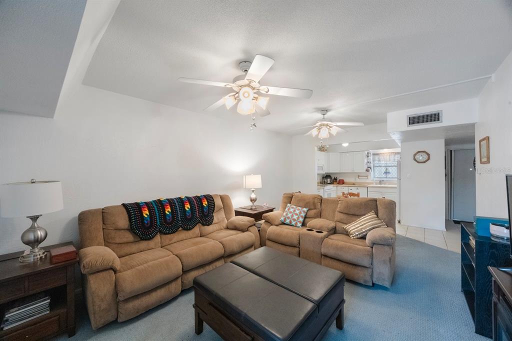 9945 47th Avenue North, Unit 203 St. Petersburg, FL 33708 - Photo 10 of 29 a living room with furniture a ceiling fan and a rug