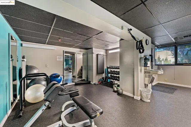 a room with gym equipment