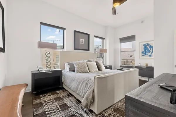 a room with a bed and a table