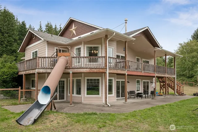 a front view of a house with patio