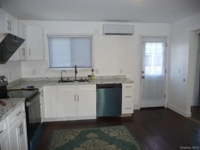 a view of a room with a window