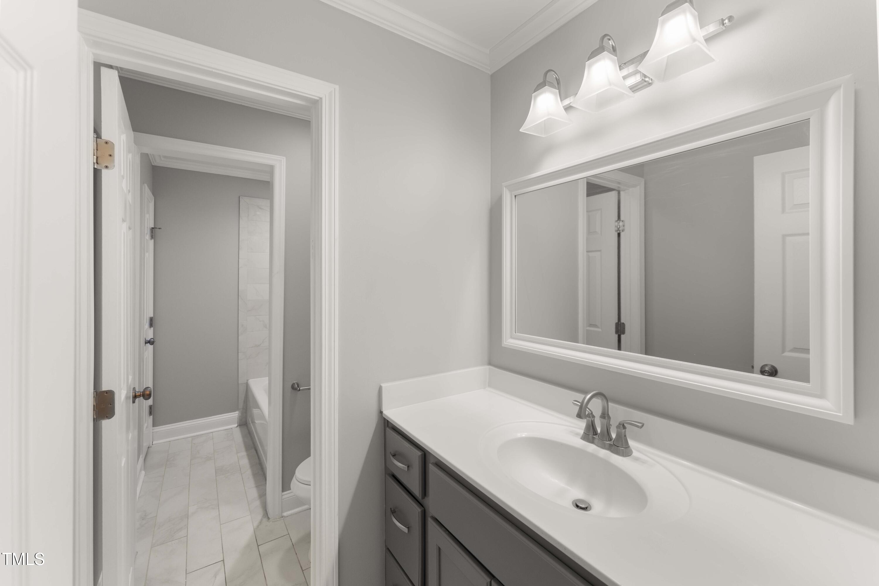 1426 Quarter Point Raleigh, NC 27615 - Photo 36 of 64 a bathroom with a sink vanity and mirror