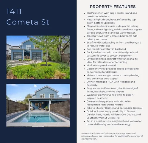 $720,000 | 1411 Cometa Street, Unit A, Austin, TX 78721