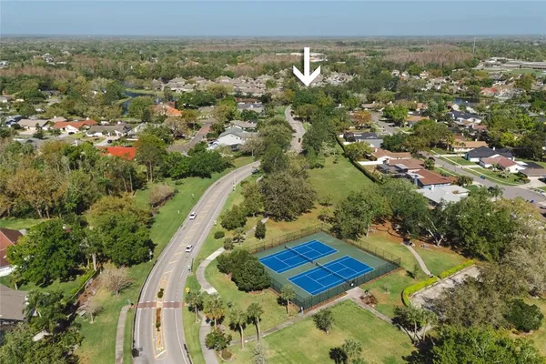 an aerial view of a house