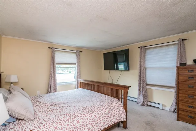 a bedroom with a bed and a television