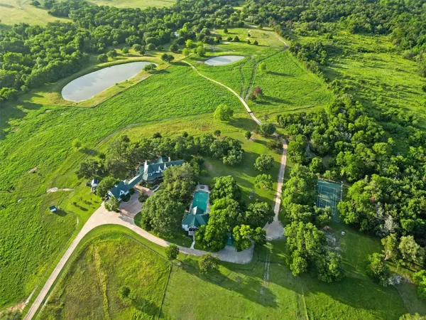 a view of a lake with a yard