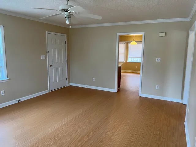 an empty room and a door