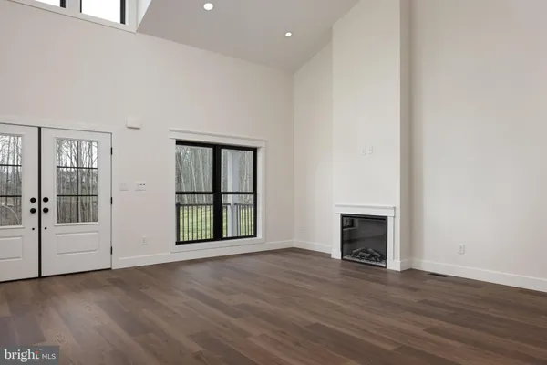 a room with a fireplace