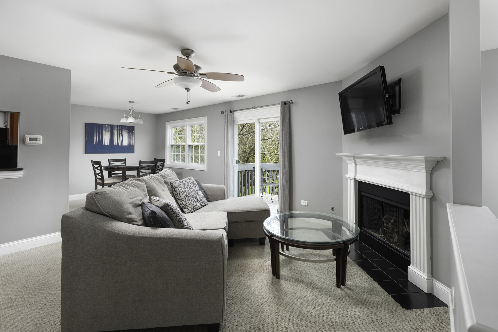 19 Foxcroft Road, Unit 203 Naperville, IL 60565 - Photo 13 of 29 a living room with furniture a fireplace and a flat screen tv