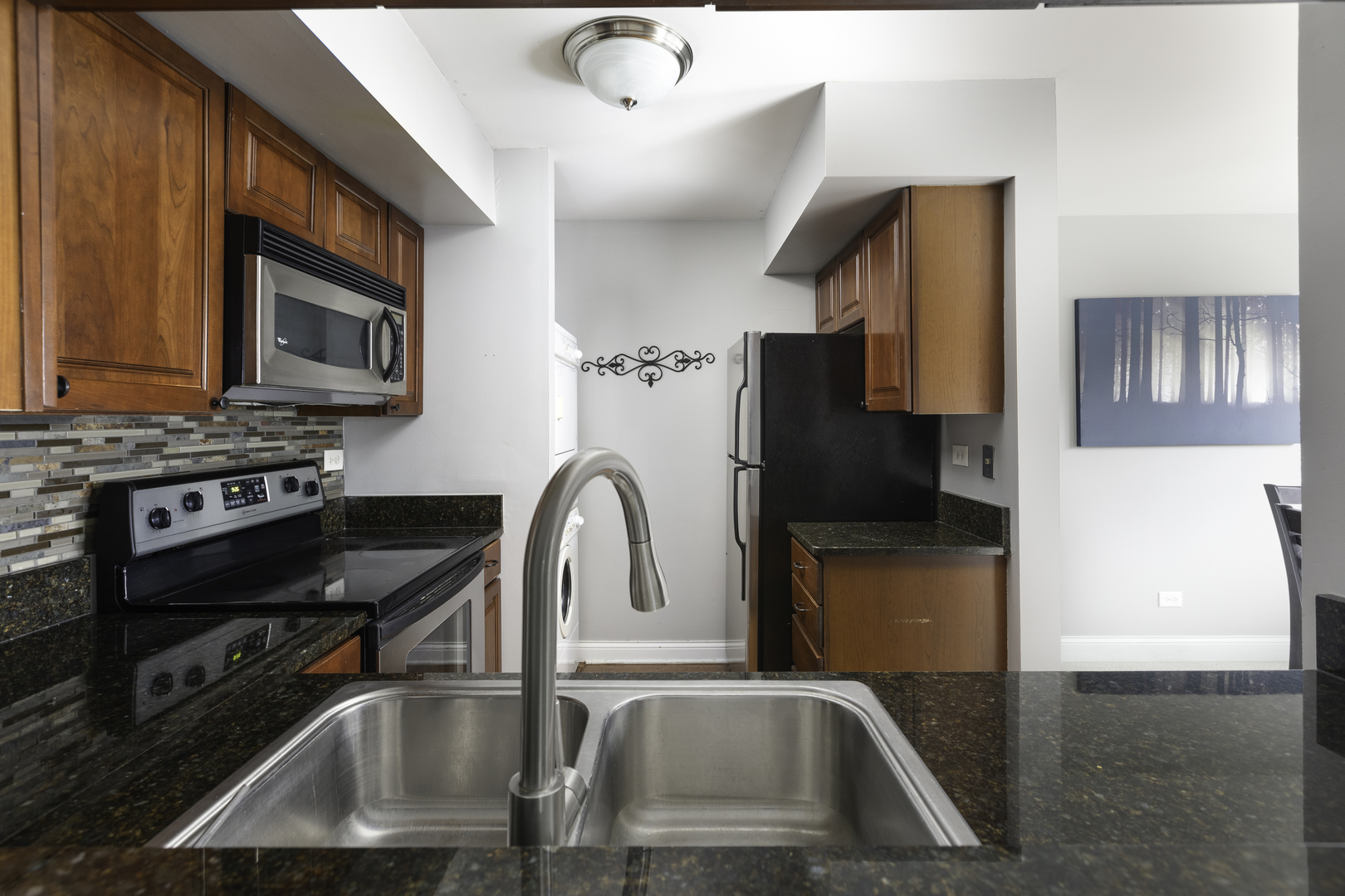 19 Foxcroft Road, Unit 203 Naperville, IL 60565 - Photo 5 of 29 a kitchen with stainless steel appliances granite countertop a sink stove and microwave