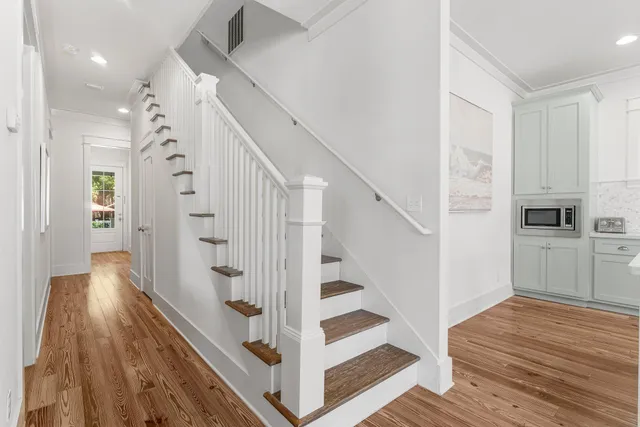 a view of a balcony with furniture