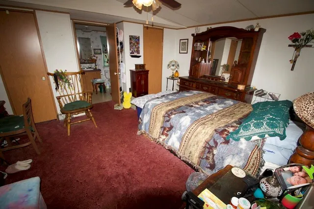 a bed room with a bed and a television