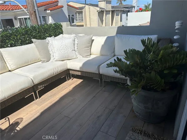 a building outdoor space with patio furniture