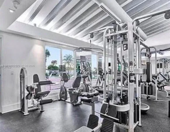 a view of a room with gym equipment